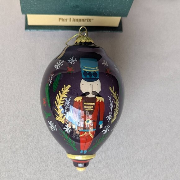 Pier 1 One Nutcracker Glass Ornament Li Bien Hand Painted Finial 2019 Gift Box - Picture 1 of 6